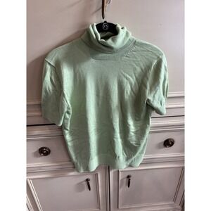Neiman Marcus Mint Green Short-Sleeve Turtleneck Sweater